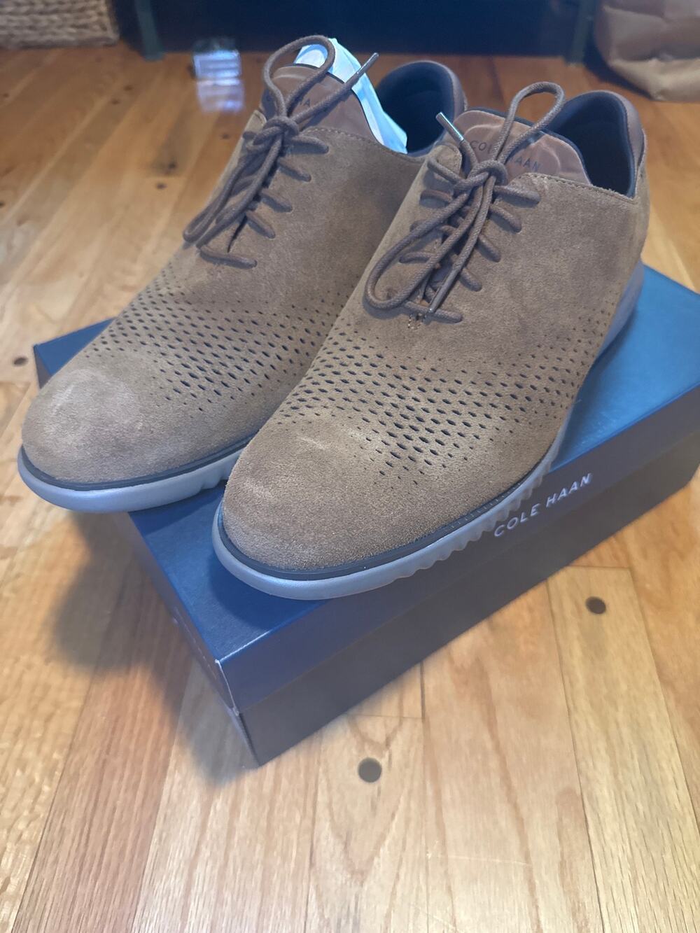 NEW Cole Haan 2.ZERØGRAND Suede Laser Cut Oxfords Men Brown Raven NIB